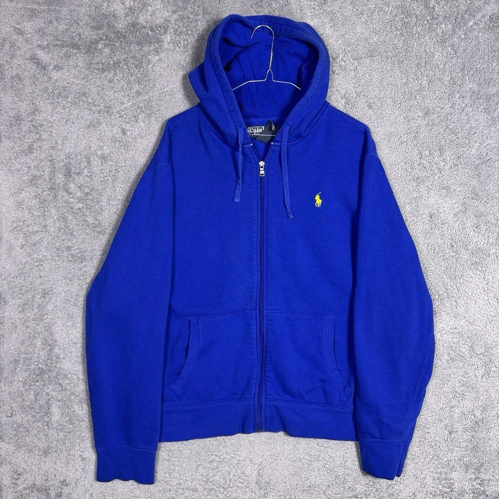 VTG Polo Ralph Lauren Hoodie Mens XL Thermal Yellow Pony Classic Preppy Y2K